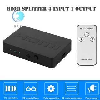 divisor hdmi 3 en 1 con control remoto 1080p 3 puertos para multimedia