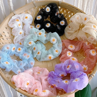 moda coreana colorido gasa margarita scrunchie pelo lazo elástico goma banda bordado margarita pelo banda mujeres accesorios para el cabello (1)