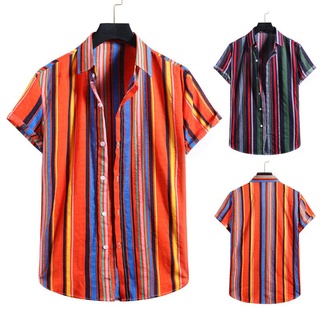 Primavera y otoño nuevos hombres moda Casual delgado cómodo delgado dos colores rayas manga corta impreso camisa (1)