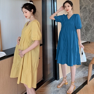 Listo stock M-2XL cintura libre vestido de maternidad bonito color más el tamaño de vestido suelto para el embarazo de manga corta ropa de verano puede durante todo el embarazo