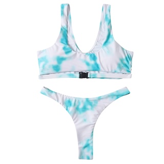 SHEIN^_^ Solid Color Swimwear Sexy Bikini Steel Color Matching Swimsuit Two Piece Set (3)