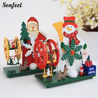 (Navidad) navidad muñeco de nieve Santa Ferris rueda molino de viento adorno caja de música decoración de escritorio (1)