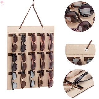Lc soporte gafas de sol almacenamiento bolsa colgante 15 ranuras de fieltro tela multifunción organizador para pared