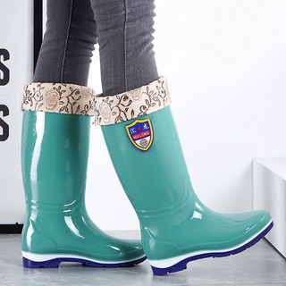 Las mujeres zapatos de lluvia de las mujeres de la moda desgaste botas de agua alta de las mujeres botas de lluvia de felpa engrosado largo zapatos de agua impermeable y antideslizante (8)