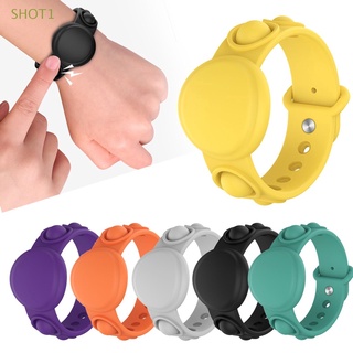 SHOT1 Sensory Toy Bracelet Anti-Scratch Simple Dimple Silicone Wristband for Airtag Relief Stress Anti-lost Tracker Wristband Protective Sleeve Cover Finger Bubble Fidget/Multicolor