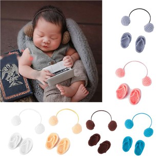 Accesorios de fotografía para recién nacidos de ganchillo a mano zapatillas de bebé +juego de auriculares accesorios de fotografía