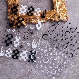 joyaes negro blanco tablero de ajedrez pegatina de uñas encanto diy uñas arte herramienta decoraciones 3d calcomanía creativa luna estrellas adhesivas llama manicura accesorios (3)