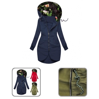 duingjin mujeres media longitud sudadera con capucha floral impresión de hoja patchwork abrigo con capucha media longitud para uso diario