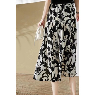 falda larga gasa cortina de una línea de falda de cintura alta falda primavera y verano media longitud temperamento señora (8)