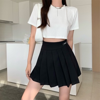 ☎▪✱White half-length skirt summer 2021 new high-waist irregular thin a-line pleated short skirt women s trend (4)