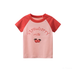✲Ix❂Camiseta de niños, niñas letra fresa impresión cuello redondo manga corta blusa jersey para el verano (1)