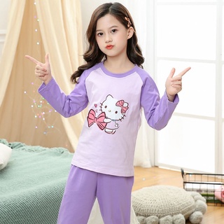 ropa para niñas de 10 años casual de manga larga camisón de dibujos animados impreso o-cuello pijama ligero grandes niñas algodón dormir ropa