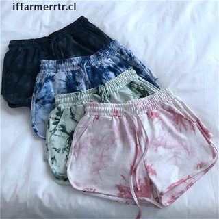 【iffarmerrtr】 Short Women Tie Dye Side-slit Lacing Trousers Joggers Printed Causal Bottoms New CL