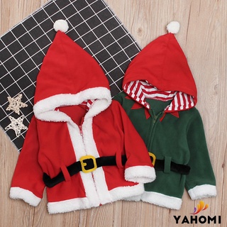Yaho Kids navidad Santa chaqueta con capucha de manga larga chaqueta de lana con cremallera completa