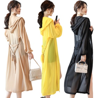 Manga larga Casual prendas de abrigo de las mujeres Cardigan más el tamaño suelto delgado sólido de la moda de gasa protector solar largo Cardigan