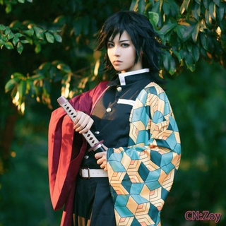 demon slayer kimetsu no yaiba tomioka giyuu traje cosplay unisex peruca espada conjunto (5)