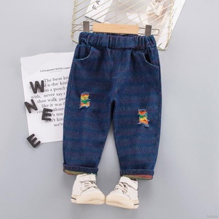Bobora niños Jeans lindo arco iris rasgado Casual simplicidad Jeans para 1-5Y