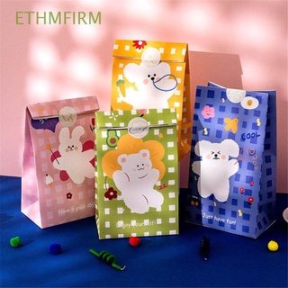 ethmfirm 6pcs bolsa de papel de almacenamiento coreano regalo embalaje galleta caramelo bolsa mini bolsa con pegatinas snack embalaje oso color cuadros lindo dibujos animados (1)