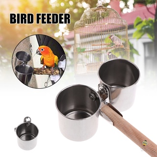 Bird Feeder Bowl Parrot Hanging Birdcage Food Bowls with Clamp Stand Stainless Steel Perches Play Water Holder for Pet