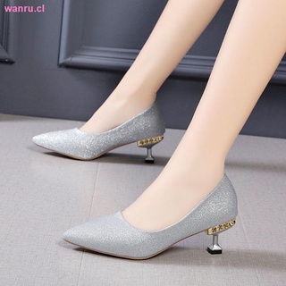 Rhinestone high heels stiletto champagne pointed-toe women s shoes 2021 new silver sequin wedding shoes Korean version of all-match single shoes