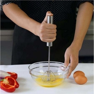 Batidor de huevos semiautomático de acero inoxidable/mezclador de huevos a presión de mano/herramienta de agitación de huevos (tamaño: 26 x 5,5 cm, Color: plateado)