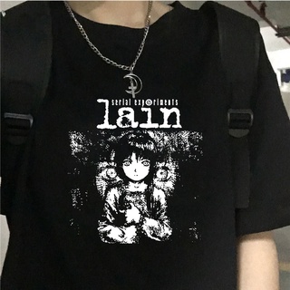 Unisex Japonés Manga Camiseta Lain Experimental Harajuku Serie Iwakura Negro Nuevo (3)