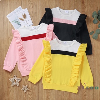 Soo-Kids Tops, niñas cuello redondo manga larga volantes camiseta jersey para primavera otoño, amarillo/negro/rosa, 18 meses-6 años