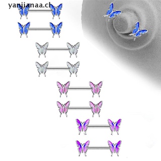 【yanjianaa】 Enamel Butterfly Nipple Barbell Bar Stainless Steel Piercing Ring Body Jewelry CL