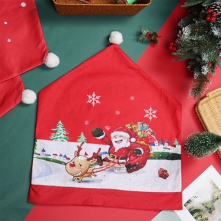 SHEKEYY Red Hat Christmas Chair Cover Kitchen Home Decoration Santa Claus Cap Xmas Decor Soft Stretch Party Supplies Dining Room Dinner Table (9)