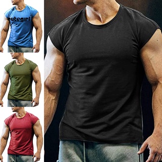Camiseta de hombre de Color sólido transpirable verano cuello redondo sin mangas Top para Fitness