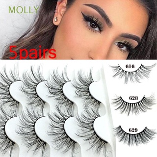 MOLLY SKONHED 5 Pairs Woman Lash Extension Eye Makeup Tools 3D Faux Mink Hair False Eyelashes Ultra-wispy Fluffy Cruelty-free Handmade Full Volume Natural