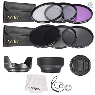 Kit de filtro de lente Andoer de 77 mm UV+CPL+FLD+ND (ND2 ND4 ND8) con bolsa de transporte, tapa de lente, soporte para tapa de lente, tulipán y capucha de lente de goma, paño de limpieza