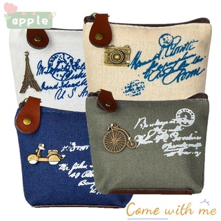 apple 4pcs lona monedero clásico mini monedero mini cartera lindo bolso de embrague caliente retro llavero bolsa