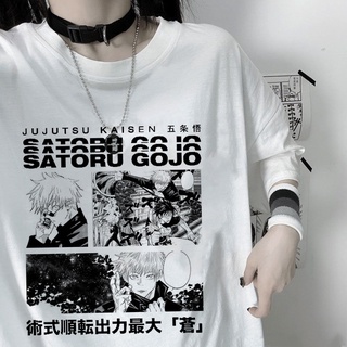 HONEYPEACH Jujutsu Kaisen Anime Gojo Satoru Impresión T-Shirt Mujeres Casual Marca Top 2021 Verano Manga Corta Suelta Suave Señoras (1)