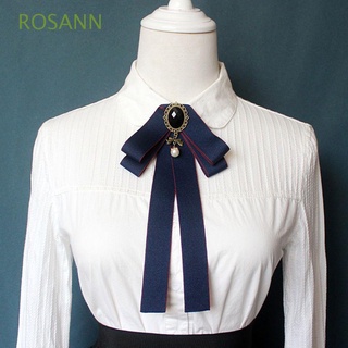 ROSANN Girls Bow Tie Elegant Collar Pin Brooch Pearl Ribbon Costume Tassel Lady Vintage Cravat/Multicolor