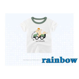 Rainbow-Boys verano Casual camiseta, niños de dibujos animados Animal impresión de manga corta cuello redondo jersey