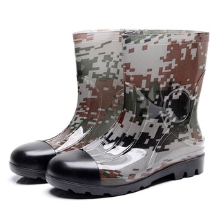 [botas de hombre] yts camuflaje mediados botas de lluvia de los hombres antideslizante botas de lluvia al aire libre zapatos de agua de goma
