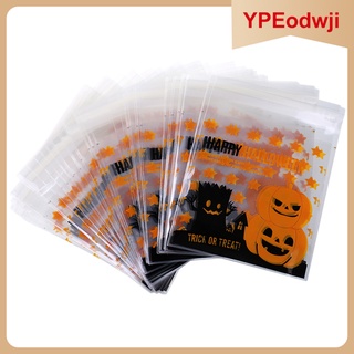 100 bolsas de plástico autoadhesivas de halloween, bolsas de galletas, 14 x 10 cm (9)