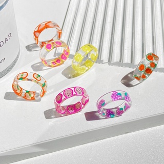 wentians 7Pcs Colorful Rings Attractive Comfortable to Wear Resin Lemon Resin Finger Rings for Gifts