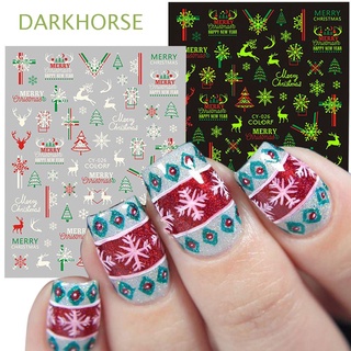 Darkhorse navidad alce brillan en la oscuridad Santa Claus manicura invierno luminoso uñas pegatinas de navidad