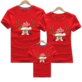 Navidad mamá papá t-shirt navidad ciervo impresión serie coincidencia de navidad camiseta mamá papá bebé manga corta camisa roja