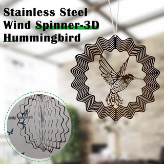 Stainless Steel Wind Spinner-3D Hummingbird Flowing-Light Effect Decor Outdoor