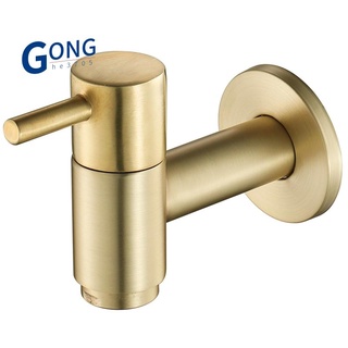 Brushed Gold Round Copper Wall Mounted Washing Machine Tap Mop Pool Tap Garden Outdoor Bathroom Water Faucet