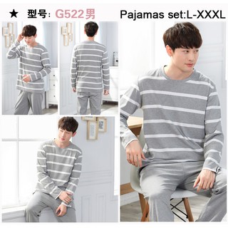 los hombres ropa baju tidur pijamas de algodón conjunto masculino más el tamaño de la ropa de dormir de manga larga pantalones largos pijamas l-xxxl ropa de dormir (3)