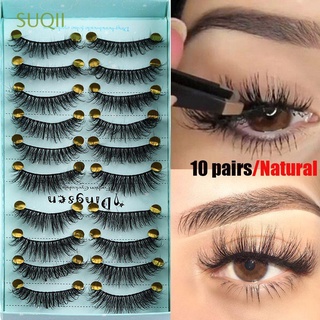 SUQII SKONHED 10 Pairs Woman False Eyelashes Pure Hanmdade 3D Faux Mink Hair Eyelashes Extension Tools Fluffy Beauty Makeup Wispies Lashes Natural Thick Long