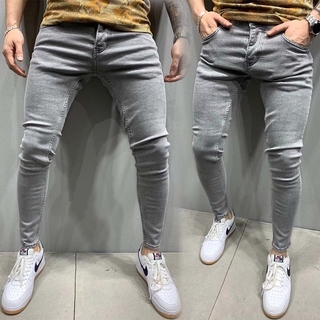nueva moda de los hombres jeans skinny jeans slim fit pantalones elásticos pantalones vaqueros gris pantalones vaqueros hombres pantalones