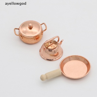 [ayellowgod] 1:12 casa de muñecas miniatura bronce sartén tetera kit de cocina [ayellowgod] (8)