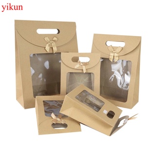 Yikun 31/26/20/16cm papel Kraft portátil bolsa de PVC transparente ventana bolsas de embalaje para pequeñas empresas cumpleaños regalo de navidad envoltura