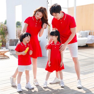 Listo stock CNY Fahion ropa familiar coincidencia trajes Polo camisa de los hombres niño Tee mujeres vestido de la familia Tee