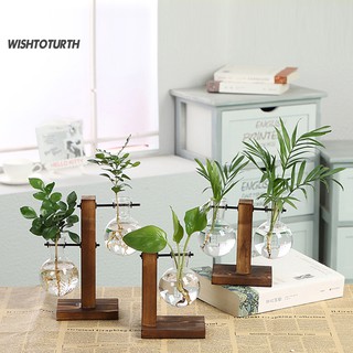 WT jarrón de madera de vidrio maceta de escritorio hidropónico planta Bonsai maceta (1)